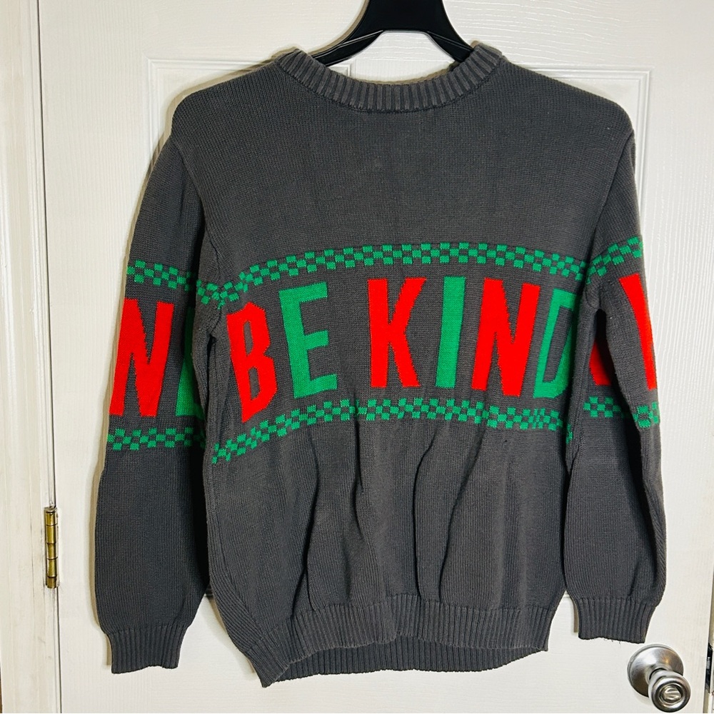 Isaac Morris Ltd Be Kind Women's Sweater Gray Red Green 100% Cotton Size Large